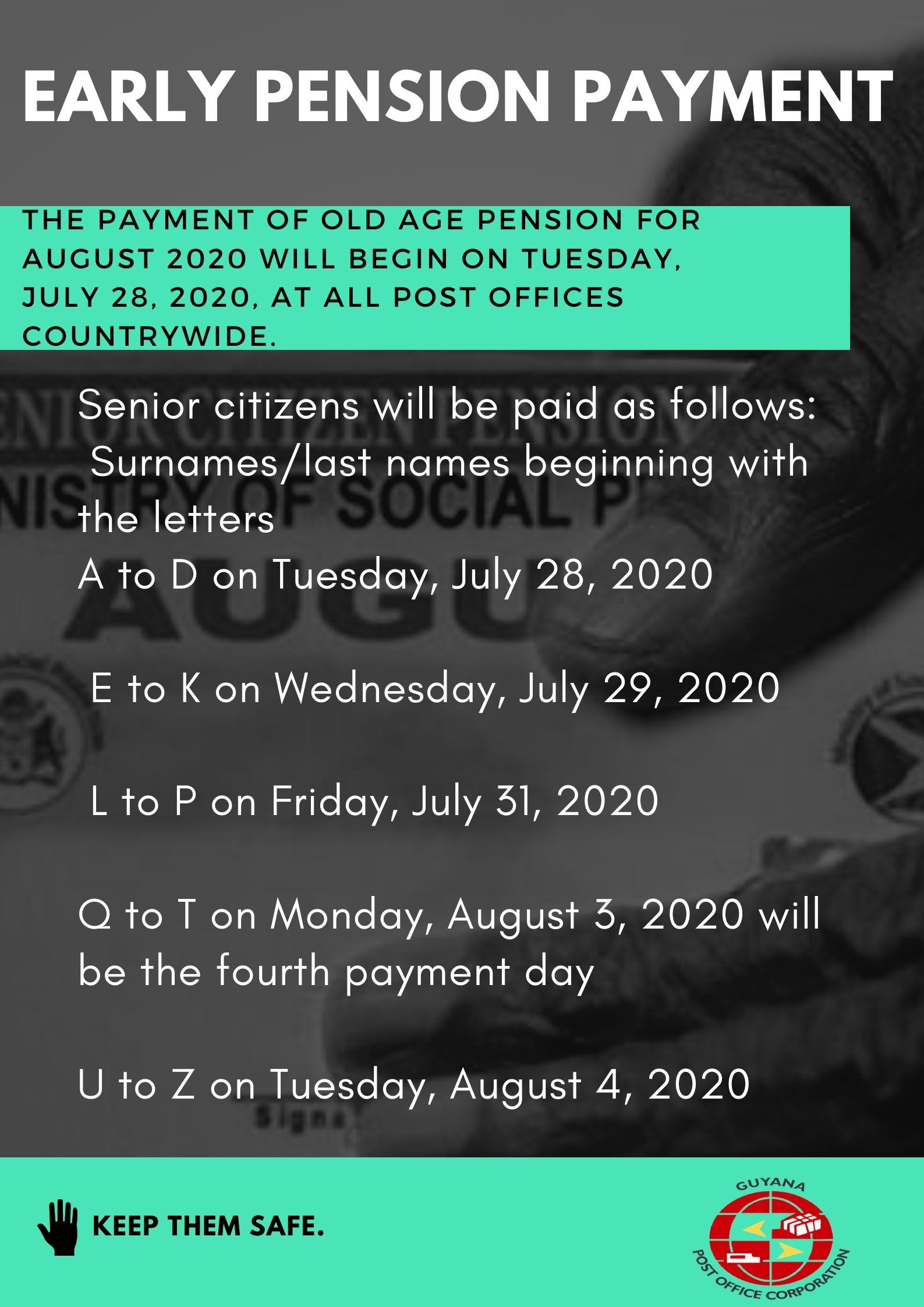EARLY PENSION PAYMENT – AUGUST 2020