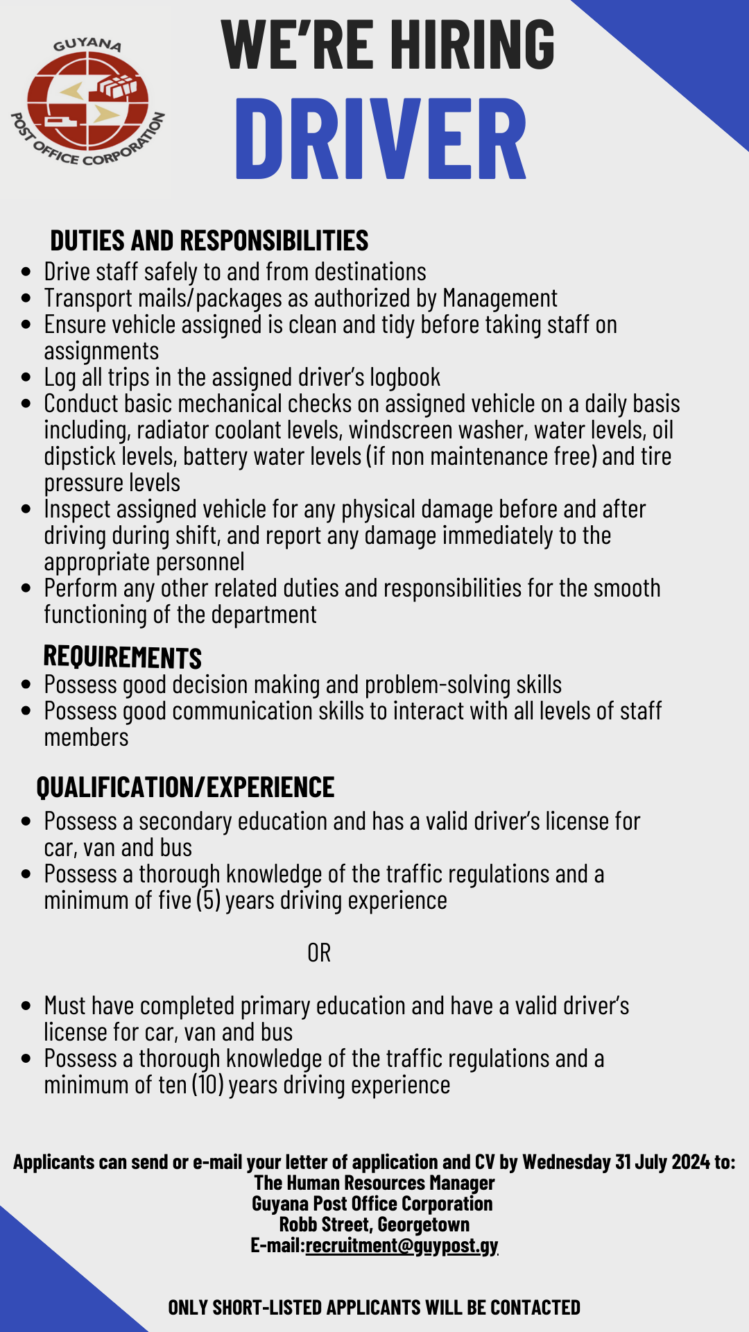 Vacancy- Driver