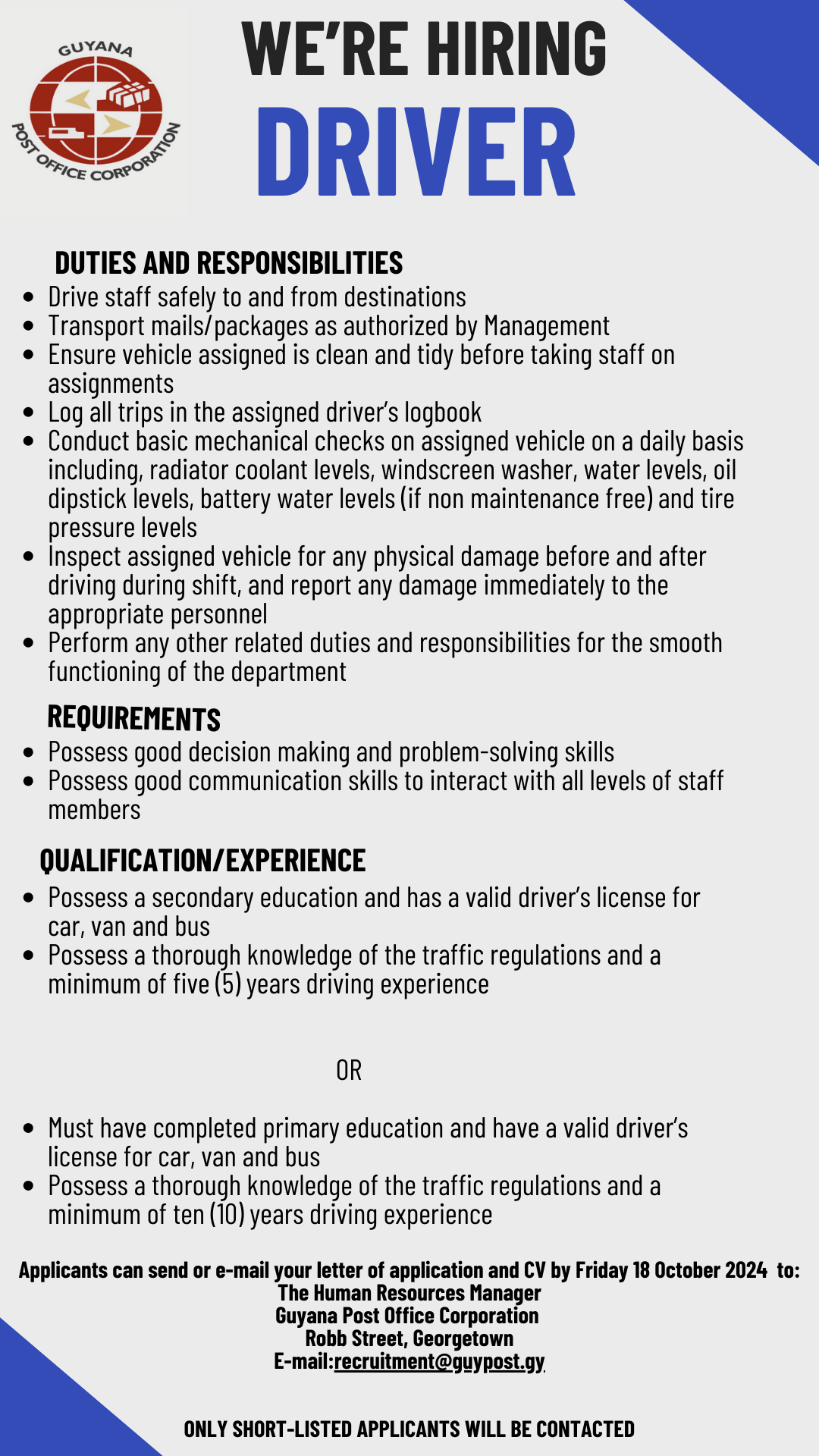 Vacancy- Driver