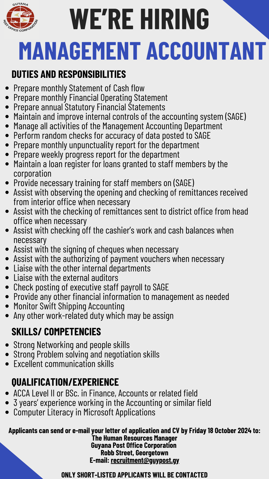 Vacancy- Management Accountant