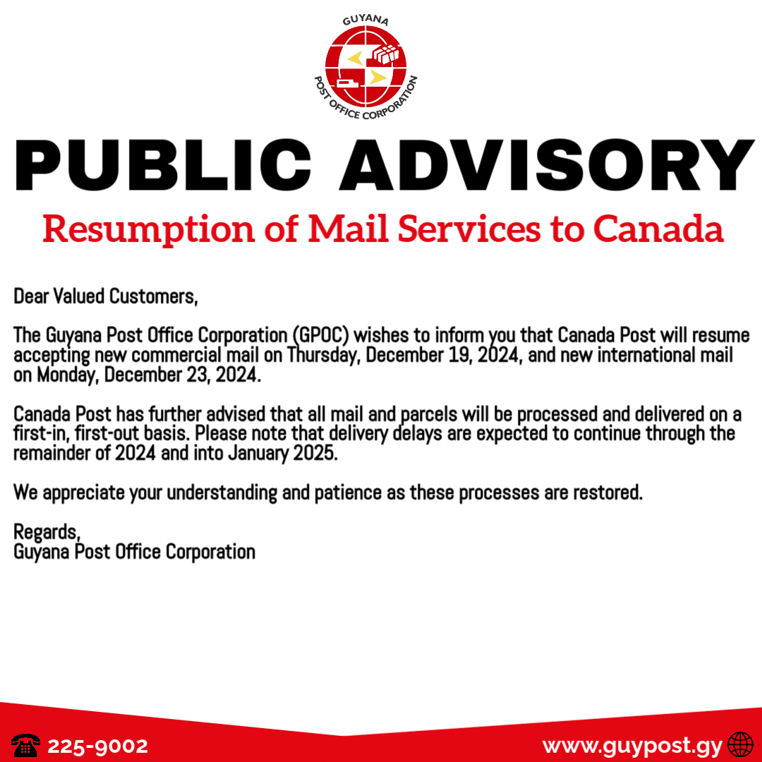 Resumption of Mail Services to Canada