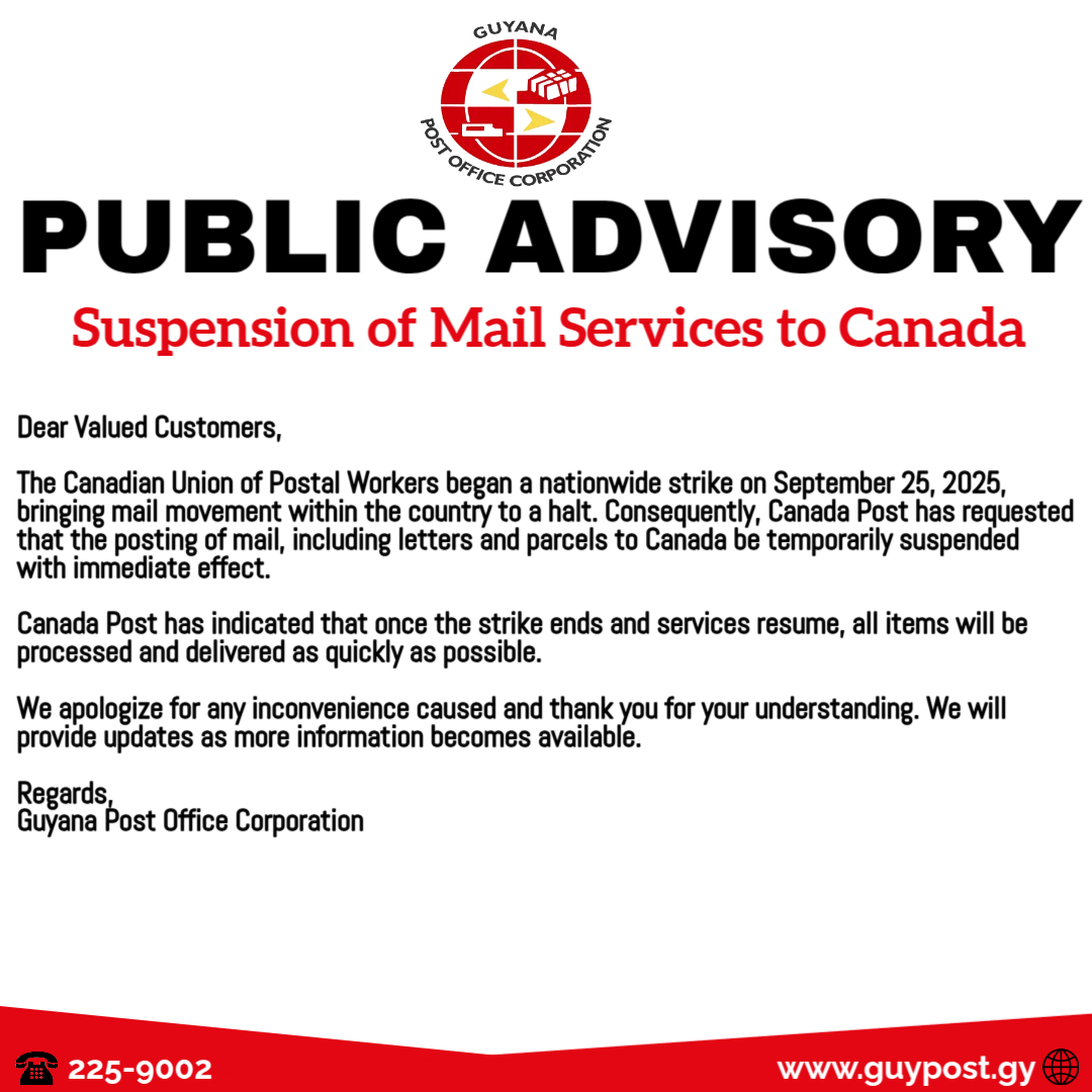 Public Advisory- Suspension of Mail Services to Canada